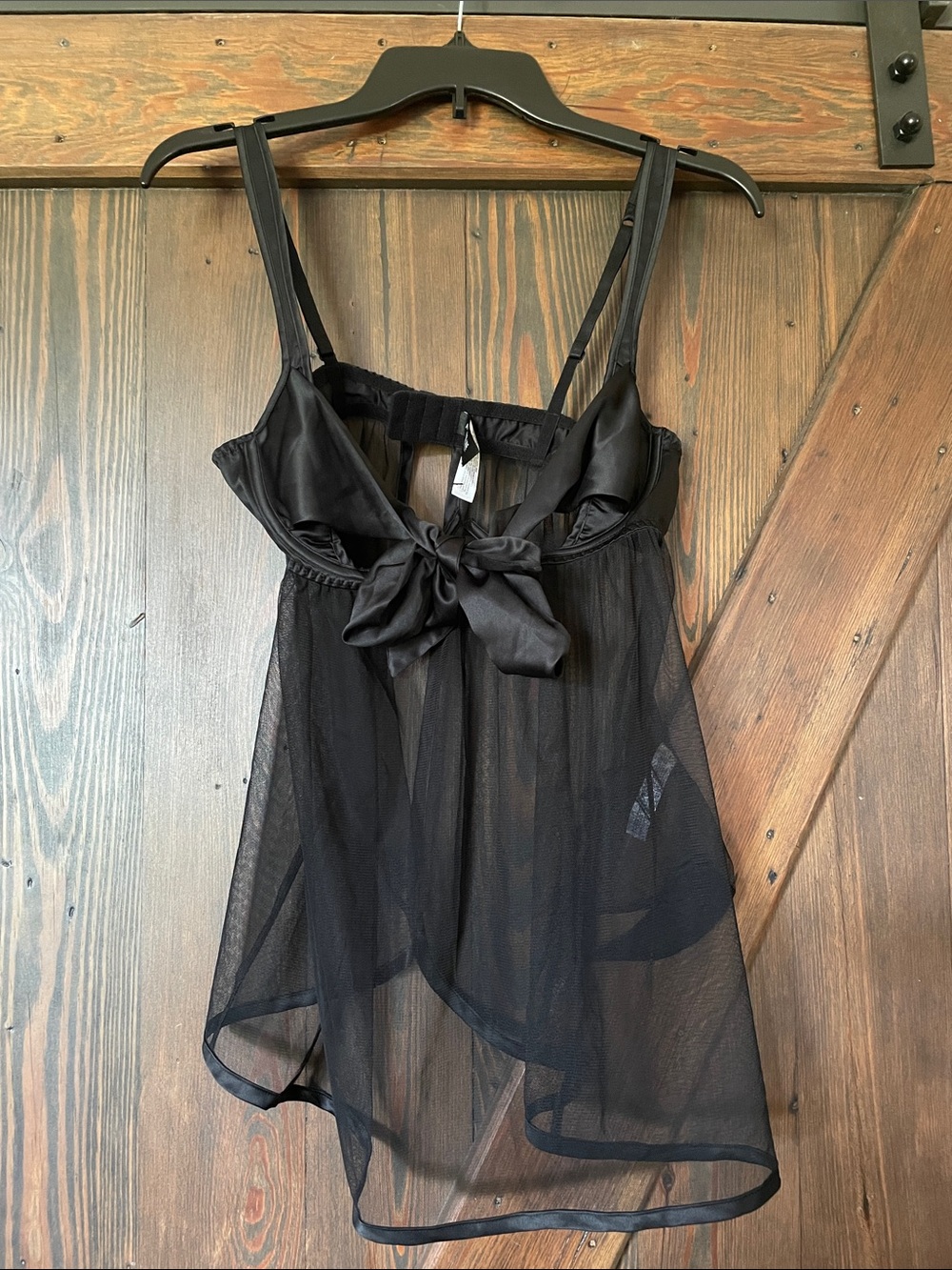 AdoreMe Sheer Black Babydoll Lingerie with Satin Bow